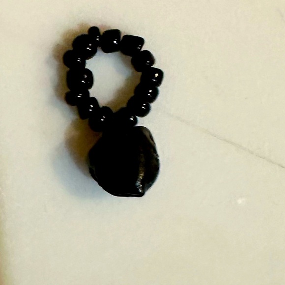 VTG BLACK BELL BEADED RING CHARM HALLOWEEN JEWELRY HANG ON NECKLACE CORD .25” - Picture 10 of 10
